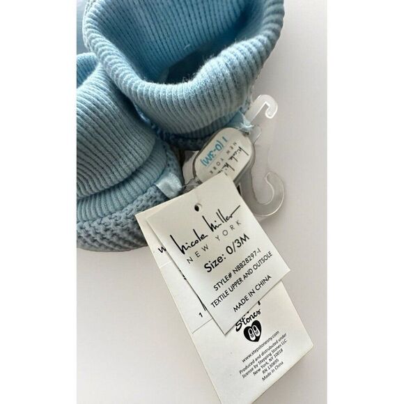 NEW SIZE 1 (0-3MO.) NICOLE MILLER BABY Zebra Blue CROCHET BOOTIES crib shoes - Picture 3 of 3